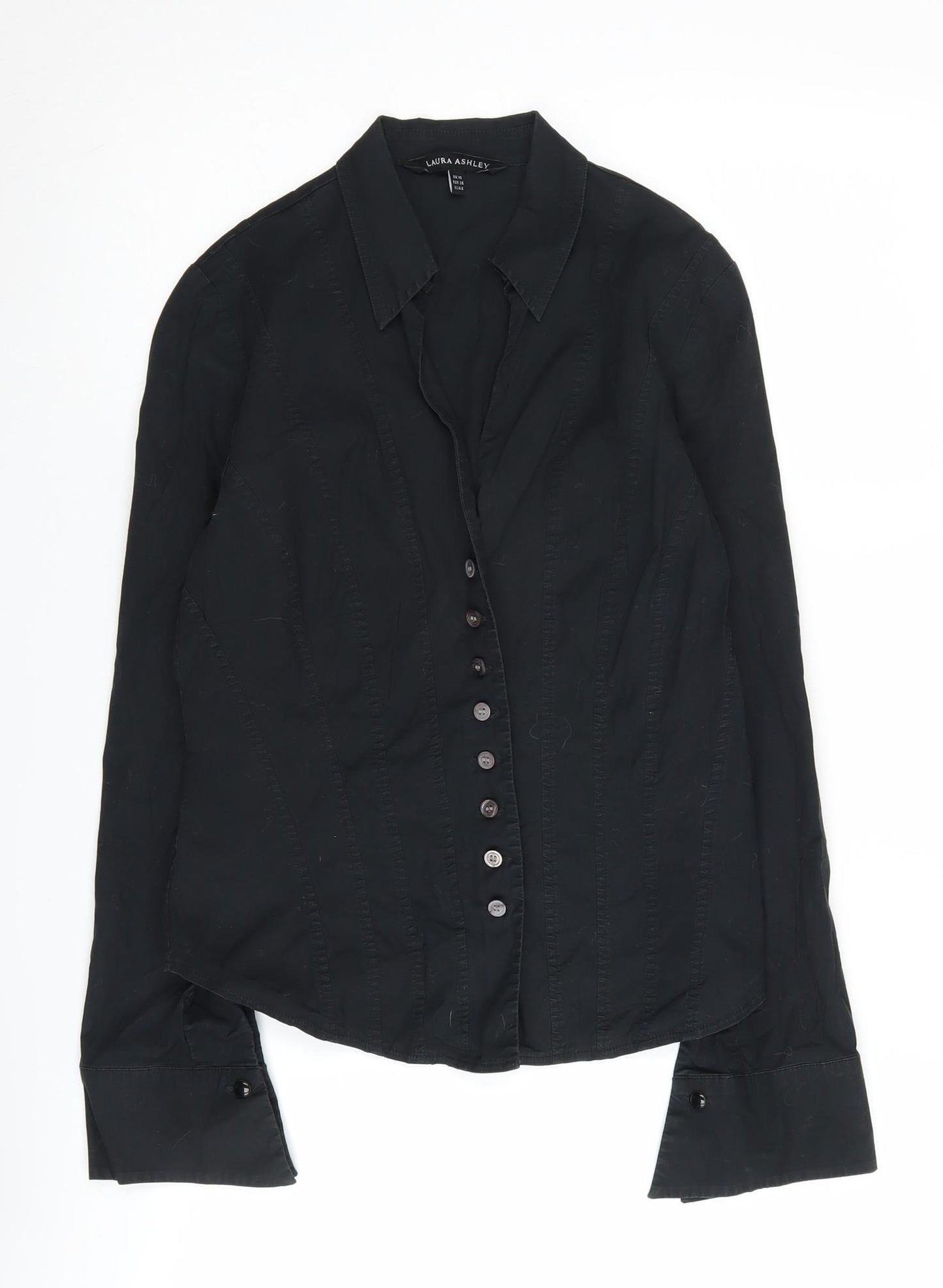 Laura Ashley Women's Black Button-Up Shirt Size 10