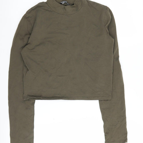 Zara Women’s Green Cropped Mock Neck T-Shirt Size 12