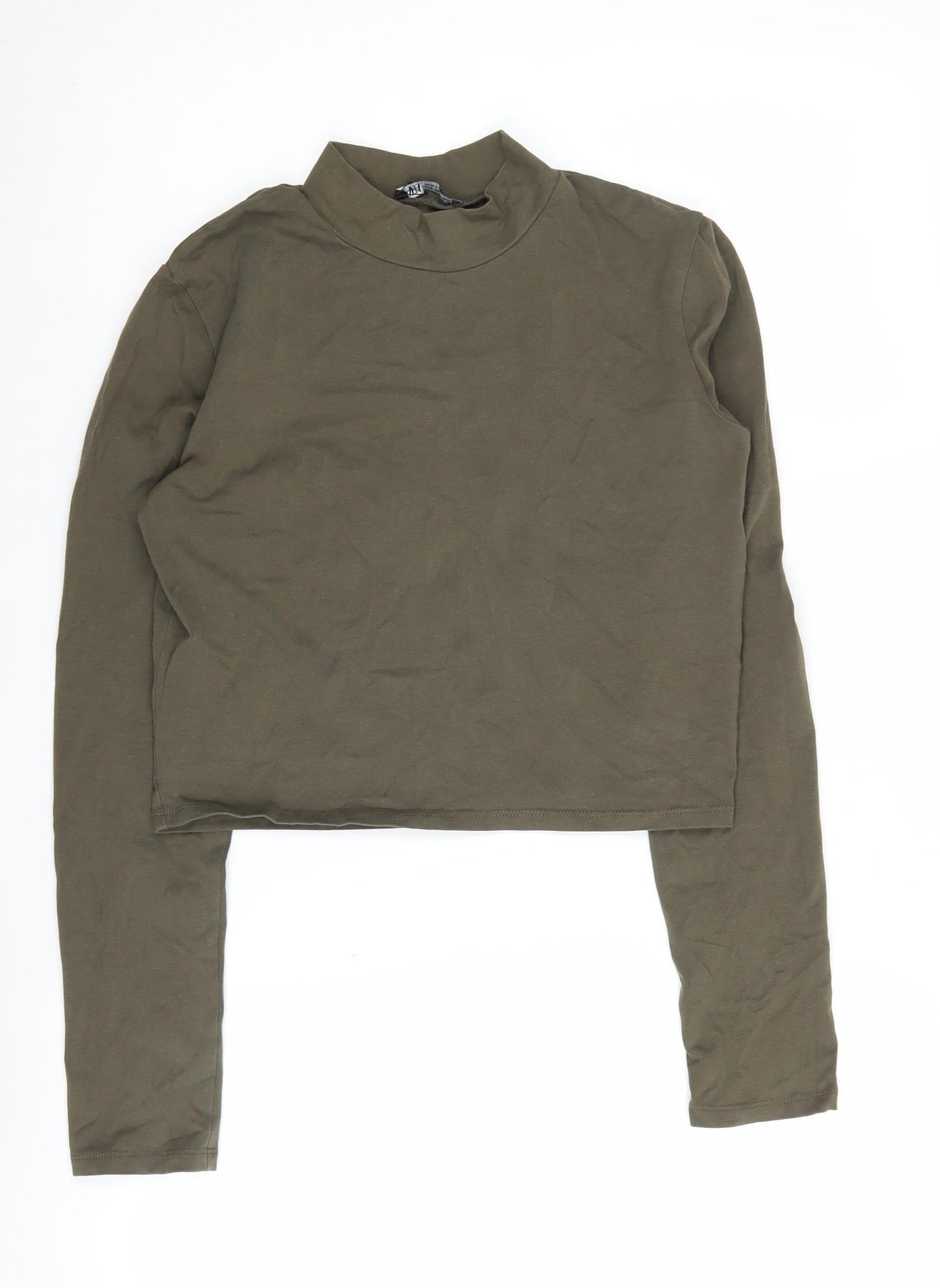 Zara Women’s Green Cropped Mock Neck T-Shirt Size 12