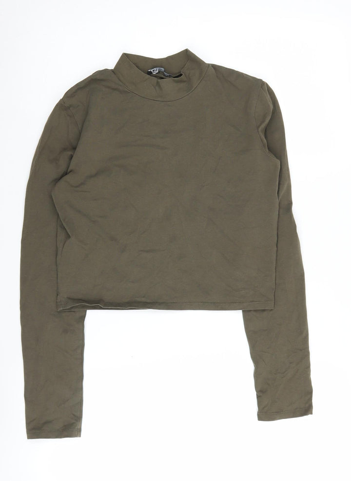 Zara Women’s Green Cropped Mock Neck T-Shirt Size 12