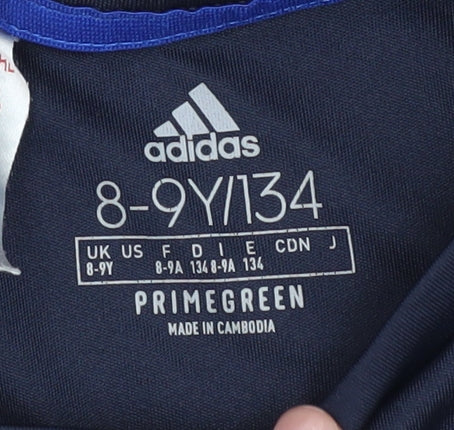 Adidas Boys Blue T-Shirt 8-9 Years, Athletic Fit Jersey