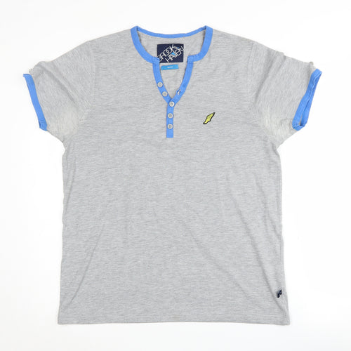 Brookhaven Grey Henley Short Sleeve T-Shirt Medium