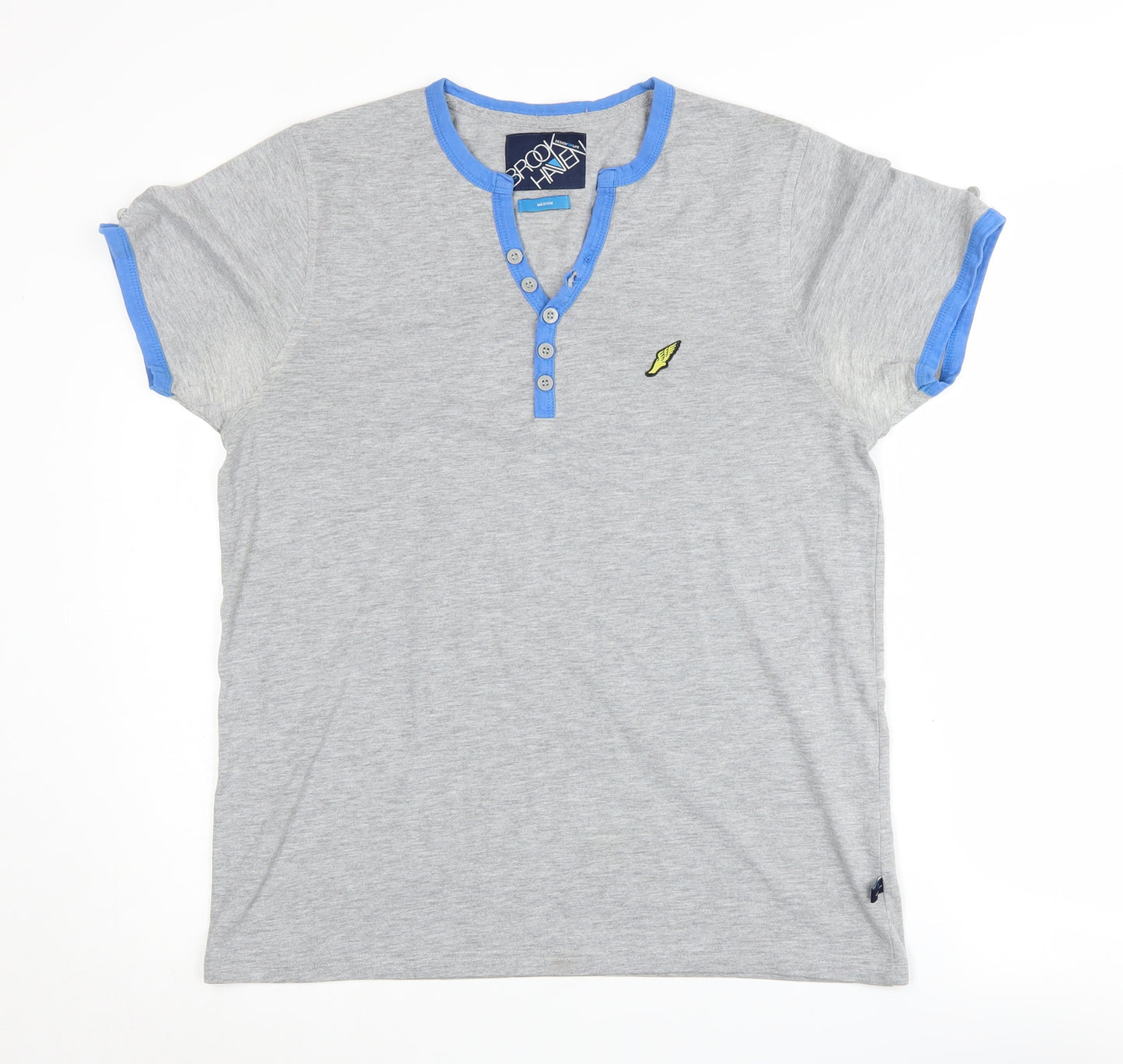 Brookhaven Grey Henley Short Sleeve T-Shirt Medium