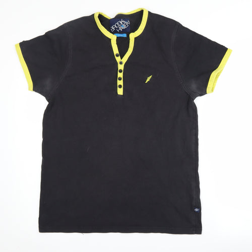 Brook Haven Men's Black Henley T-Shirt Medium