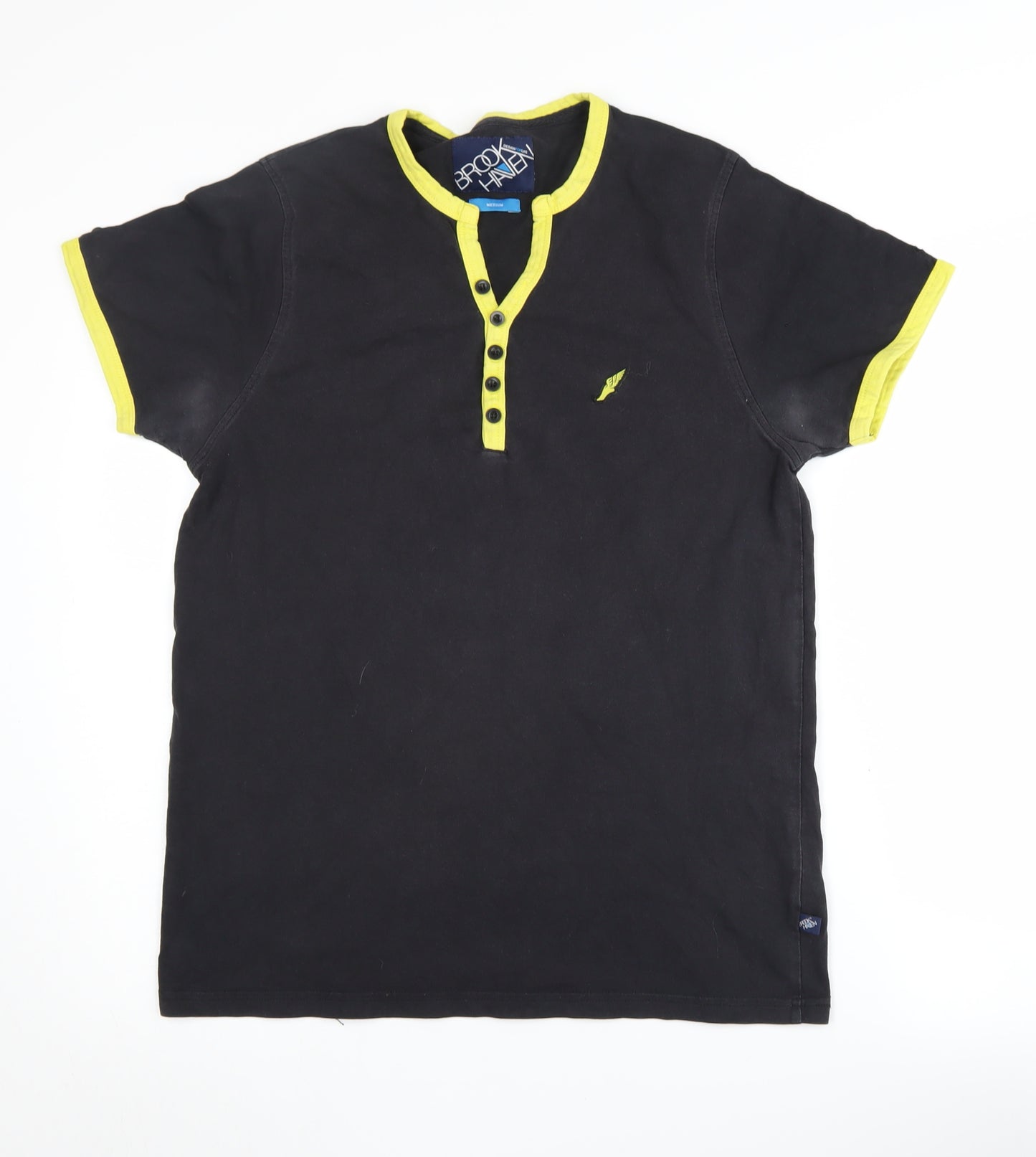 Brook Haven Men's Black Henley T-Shirt Medium