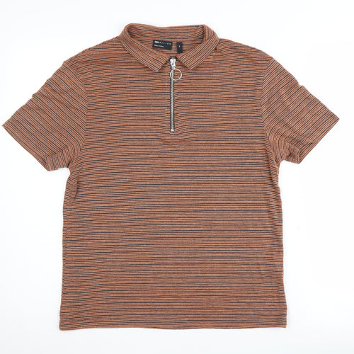 ASOS DESIGN Women's Brown Polo Shirt, M, Collared Zip Accent