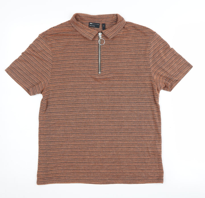 ASOS DESIGN Women's Brown Polo Shirt, M, Collared Zip Accent