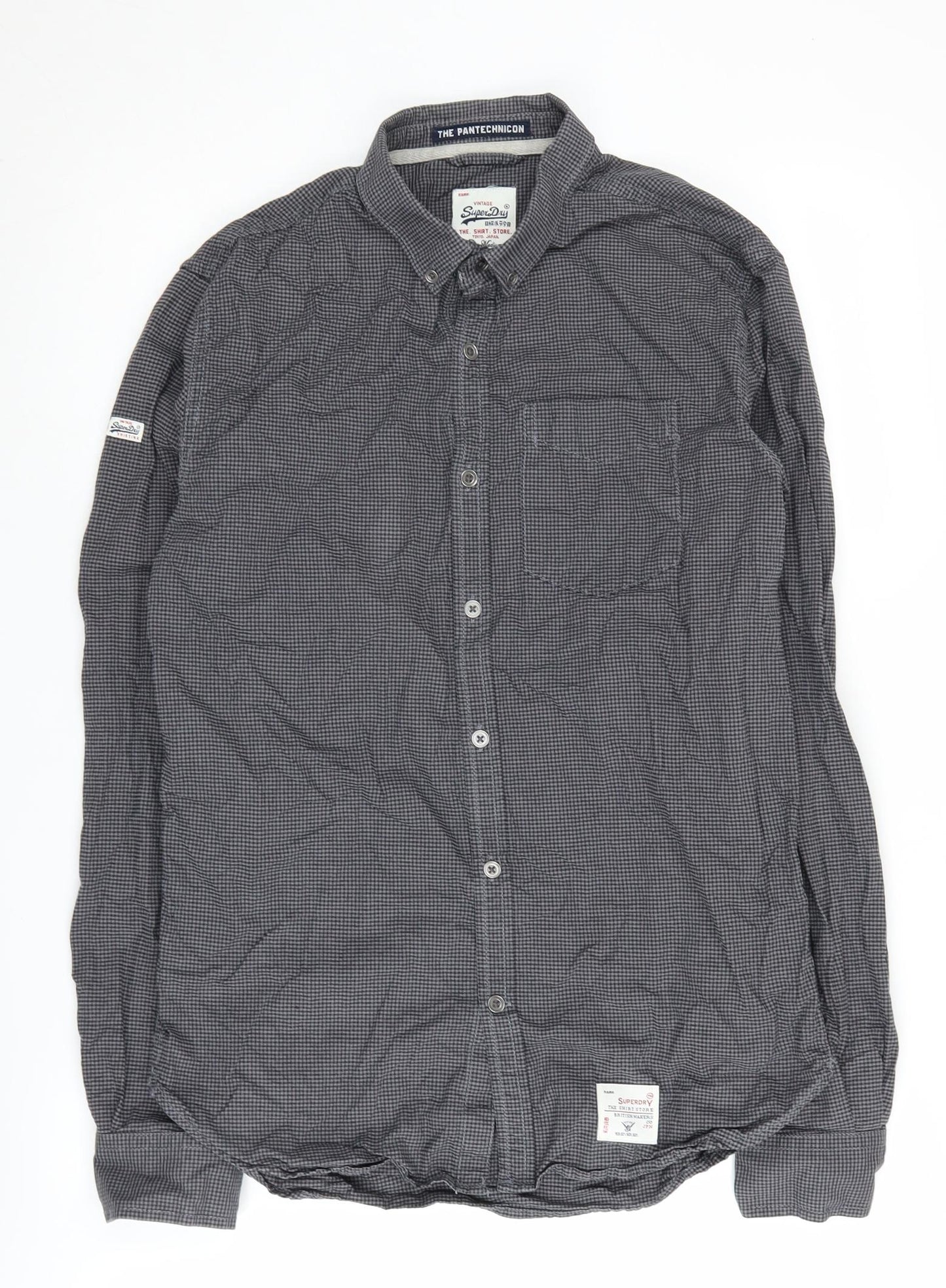 SuperDry Men's Grey Check Button-Up Shirt Medium