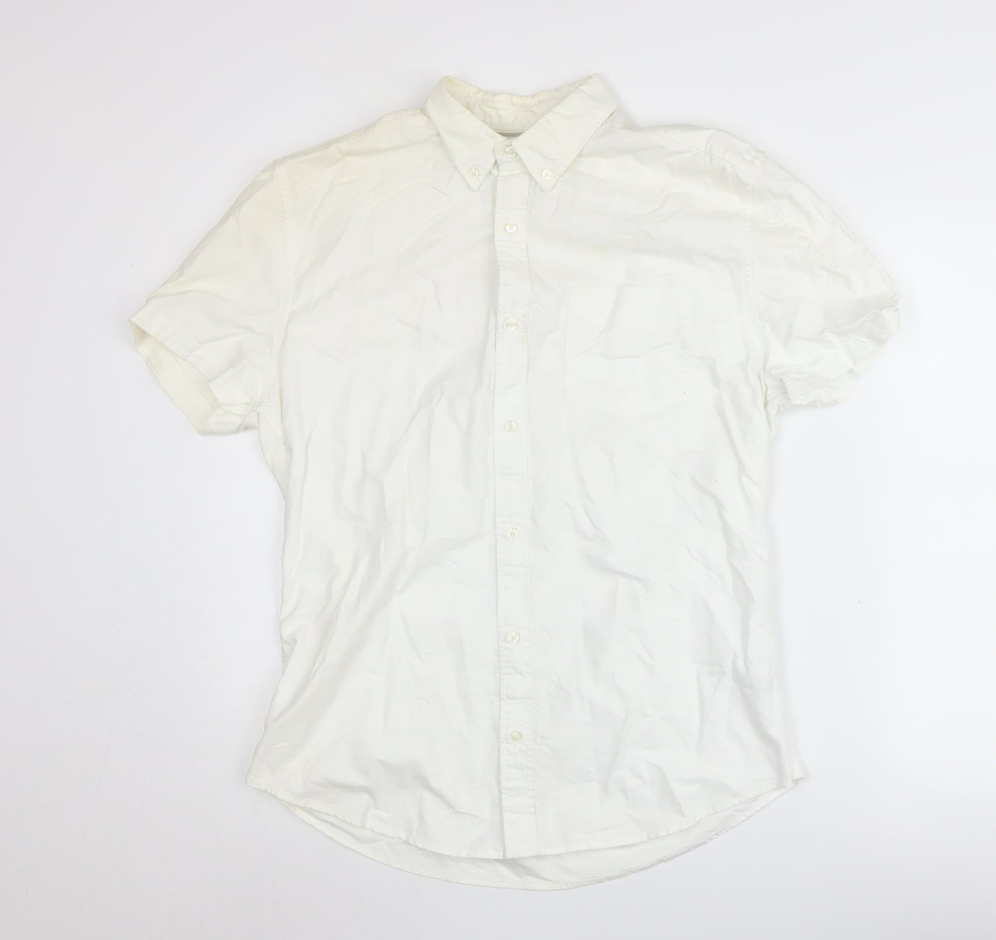 Next Men's White Cotton Button-Up Shirt M