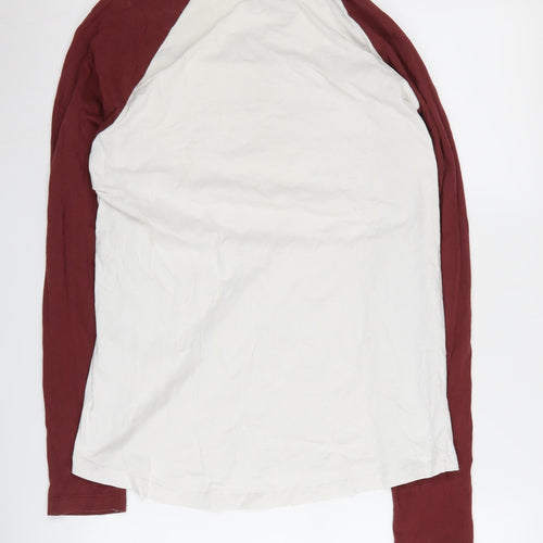 Jack & Jones Men's Long Sleeve Crew Neck T-Shirt - M, White & Red