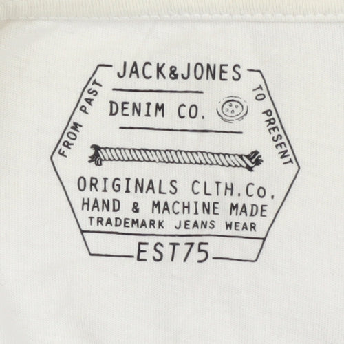 Jack & Jones Men's Long Sleeve Crew Neck T-Shirt - M, White & Red