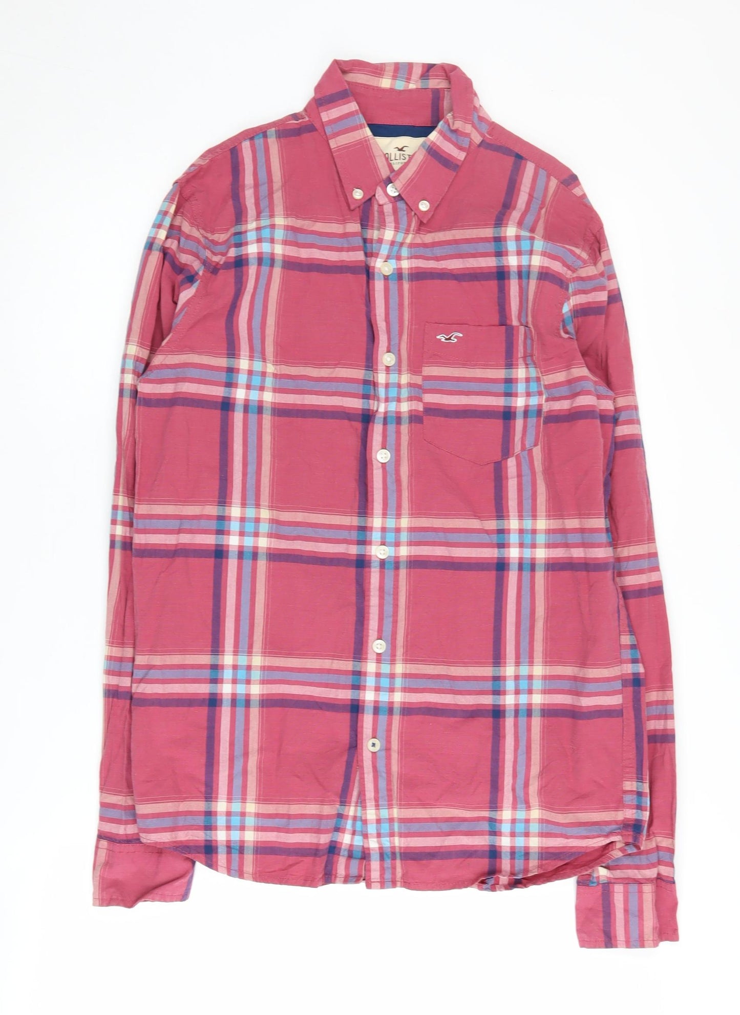Hollister Men’s Red Plaid Button-Up Shirt M