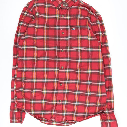 Hollister Men's Red Plaid Slim Fit Button-Up Shirt M