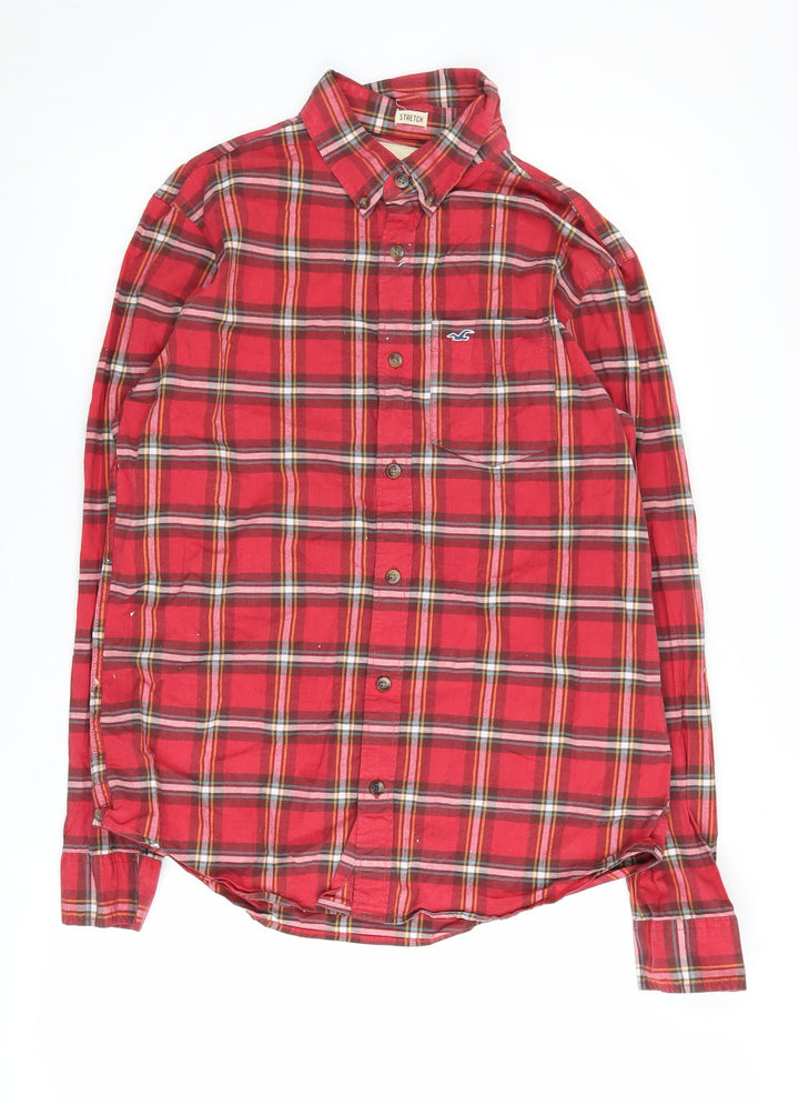 Hollister Men's Red Plaid Slim Fit Button-Up Shirt M