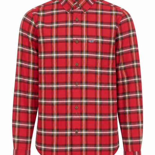 Hollister Men's Red Plaid Slim Fit Button-Up Shirt M