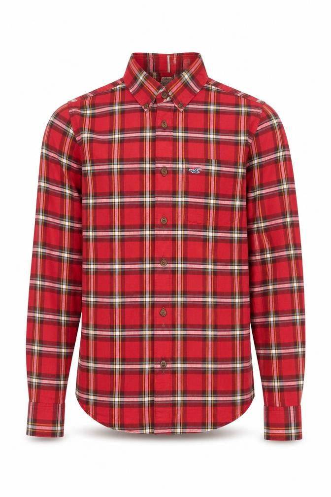 Hollister Men's Red Plaid Slim Fit Button-Up Shirt M