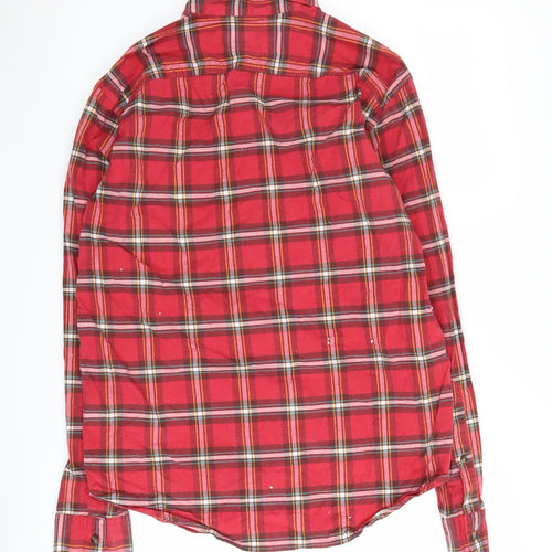 Hollister Men's Red Plaid Slim Fit Button-Up Shirt M