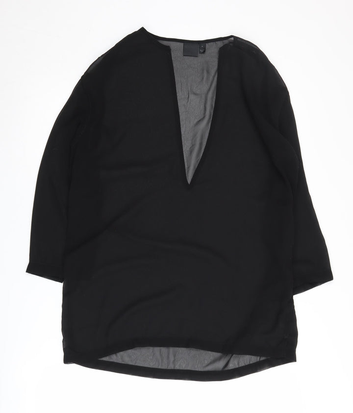 ASOS Black Women's V-Neck Blouse, 3/4 Sleeve, Size M