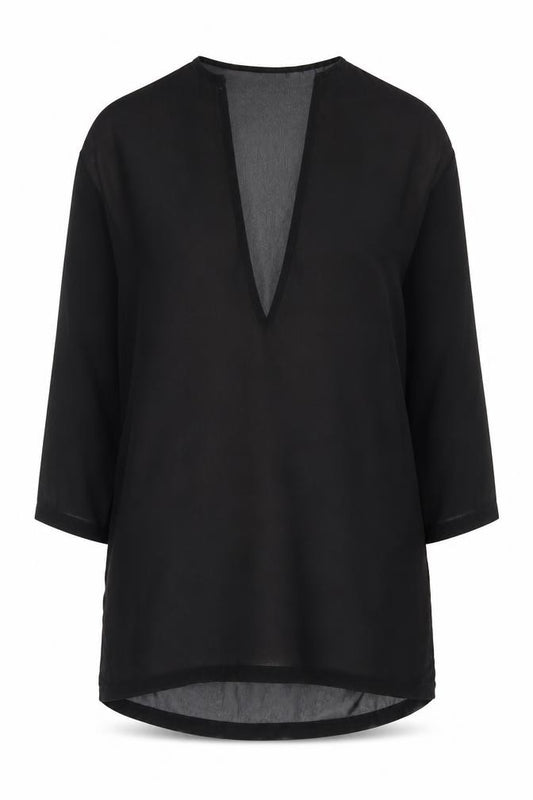 Front view of ASOS Black Women's V-Neck Blouse, 3/4 Sleeve, size M
