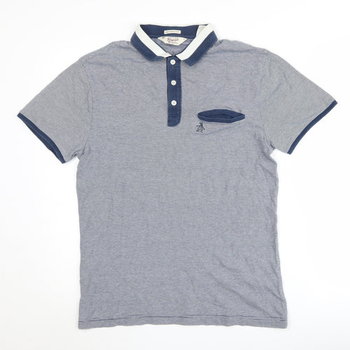 Penguin Men’s Blue Striped Polo Shirt Size M