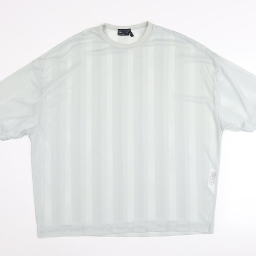 ASOS DESIGN Men's Grey Striped Crew Neck T-Shirt M