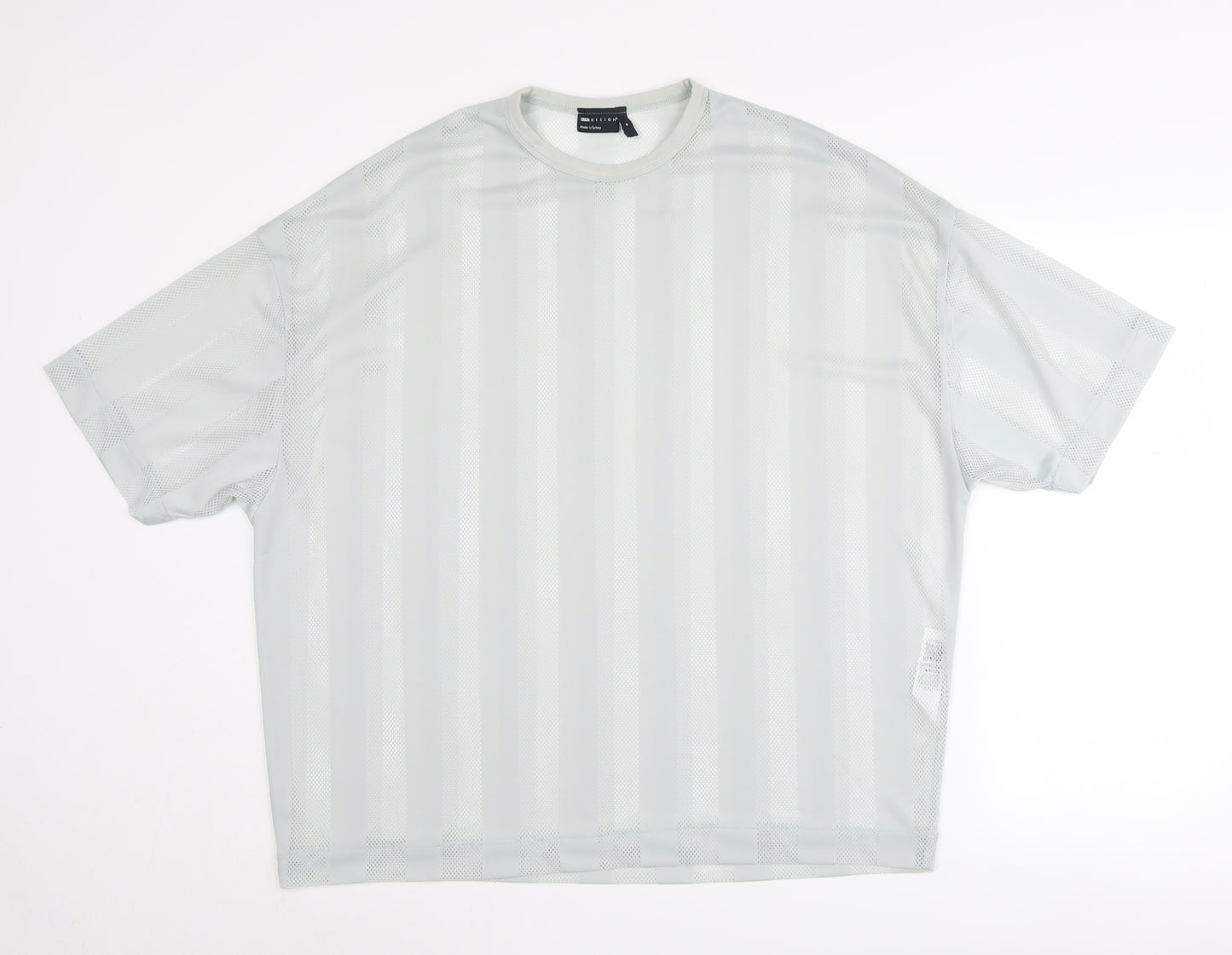 ASOS DESIGN Men's Grey Striped Crew Neck T-Shirt M