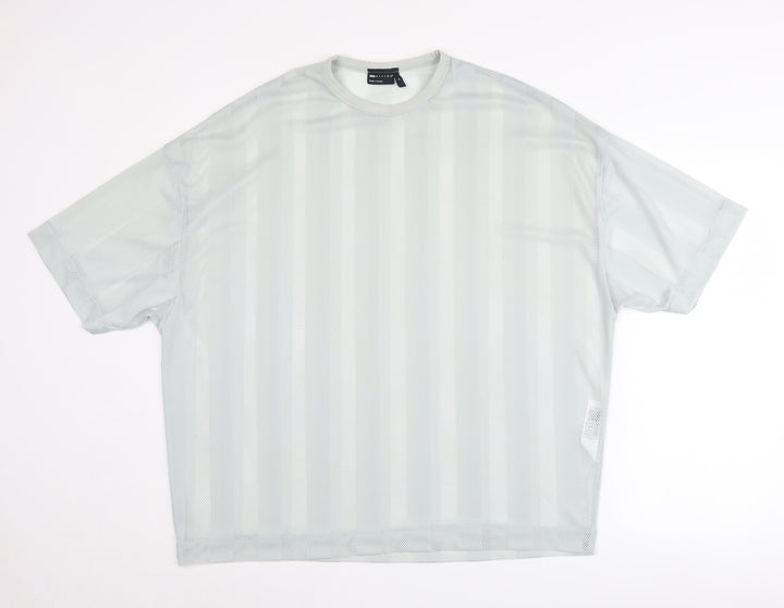 ASOS DESIGN Men's Grey Striped Crew Neck T-Shirt M