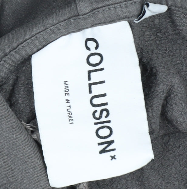 Collusion Men's Grey Long Sleeve Pullover Hoodie L