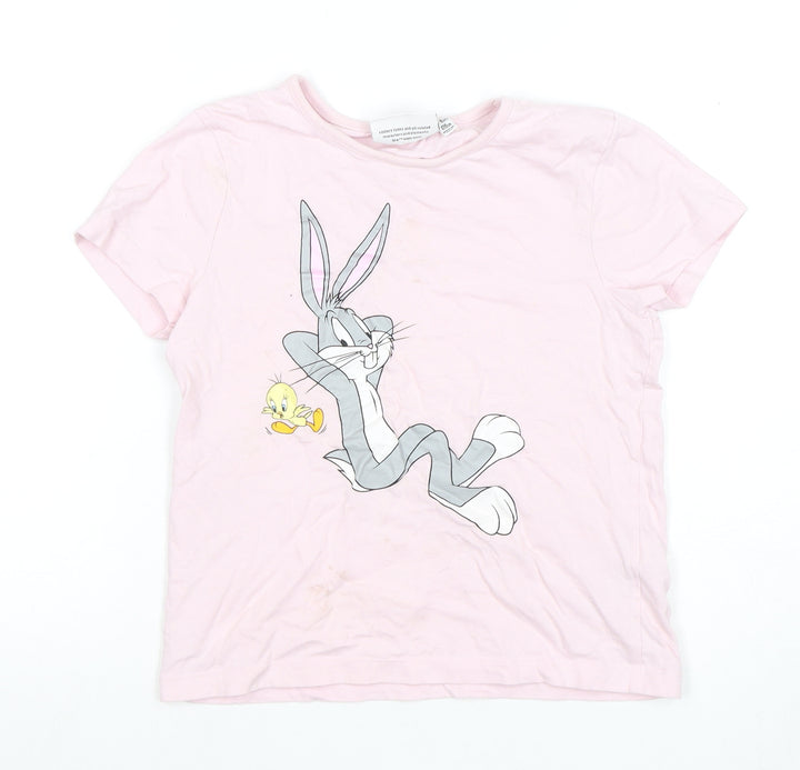 Looney Tunes Girls Pink T-Shirt 7-8 Yrs Short Sleeve