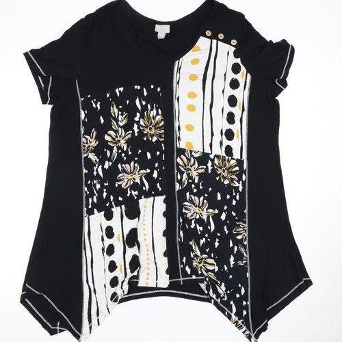 Zim & Zoe Women's Black Tunic T-Shirt, Size 16, Floral Style