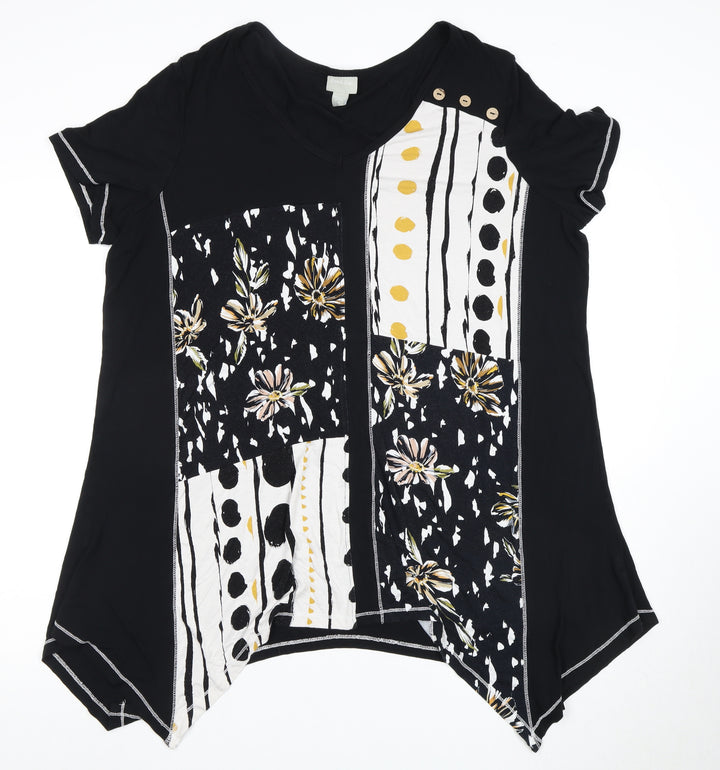 Zim & Zoe Women's Black Tunic T-Shirt, Size 16, Floral Style