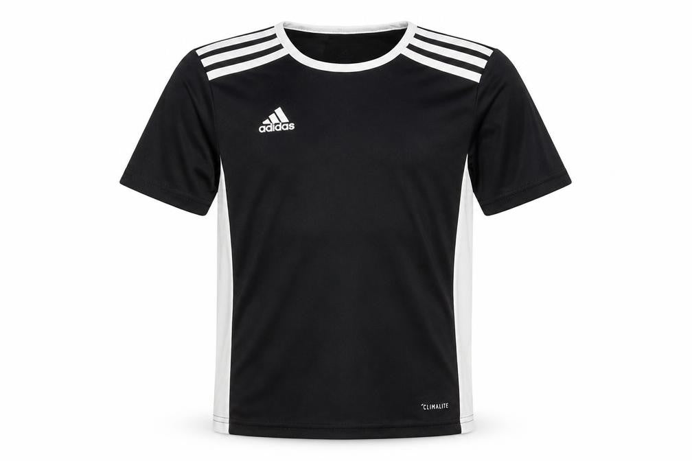 Front view of Adidas boys’ black s jersey t-shirt athletic fit