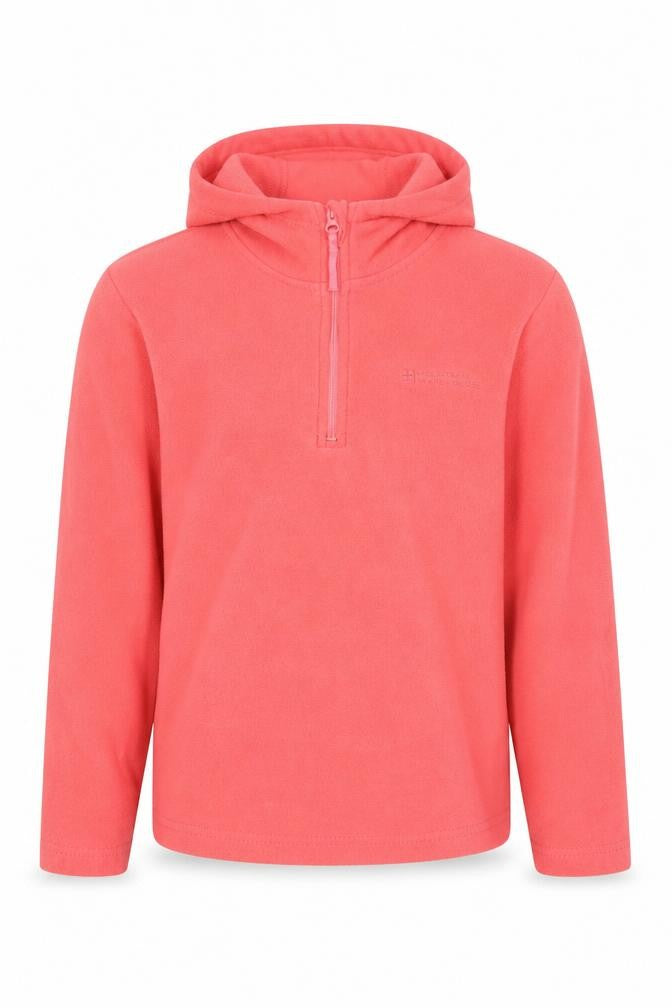 Front view of Mountain Warehouse girls’ pink fleece hoodie pullover 7-8