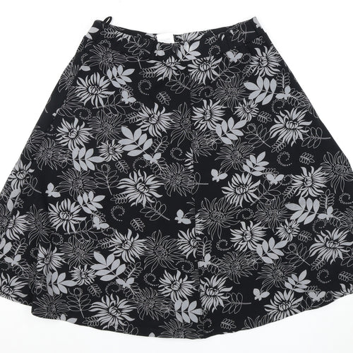 Damart Women's Black Floral A-Line Knee-Length Skirt