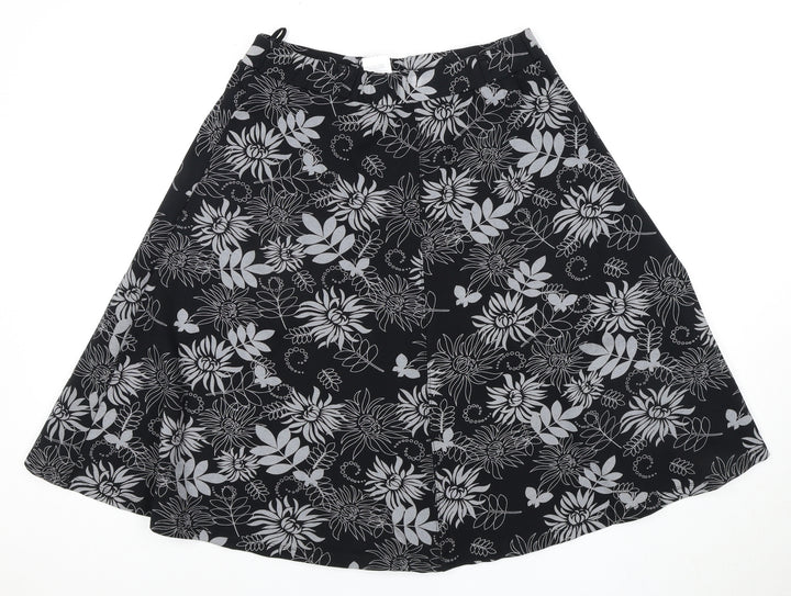 Damart Women's Black Floral A-Line Knee-Length Skirt