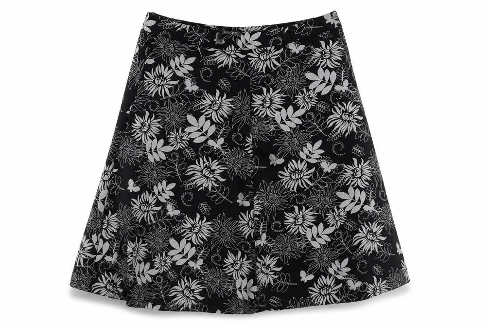 Damart Women's Black Floral A-Line Knee-Length Skirt