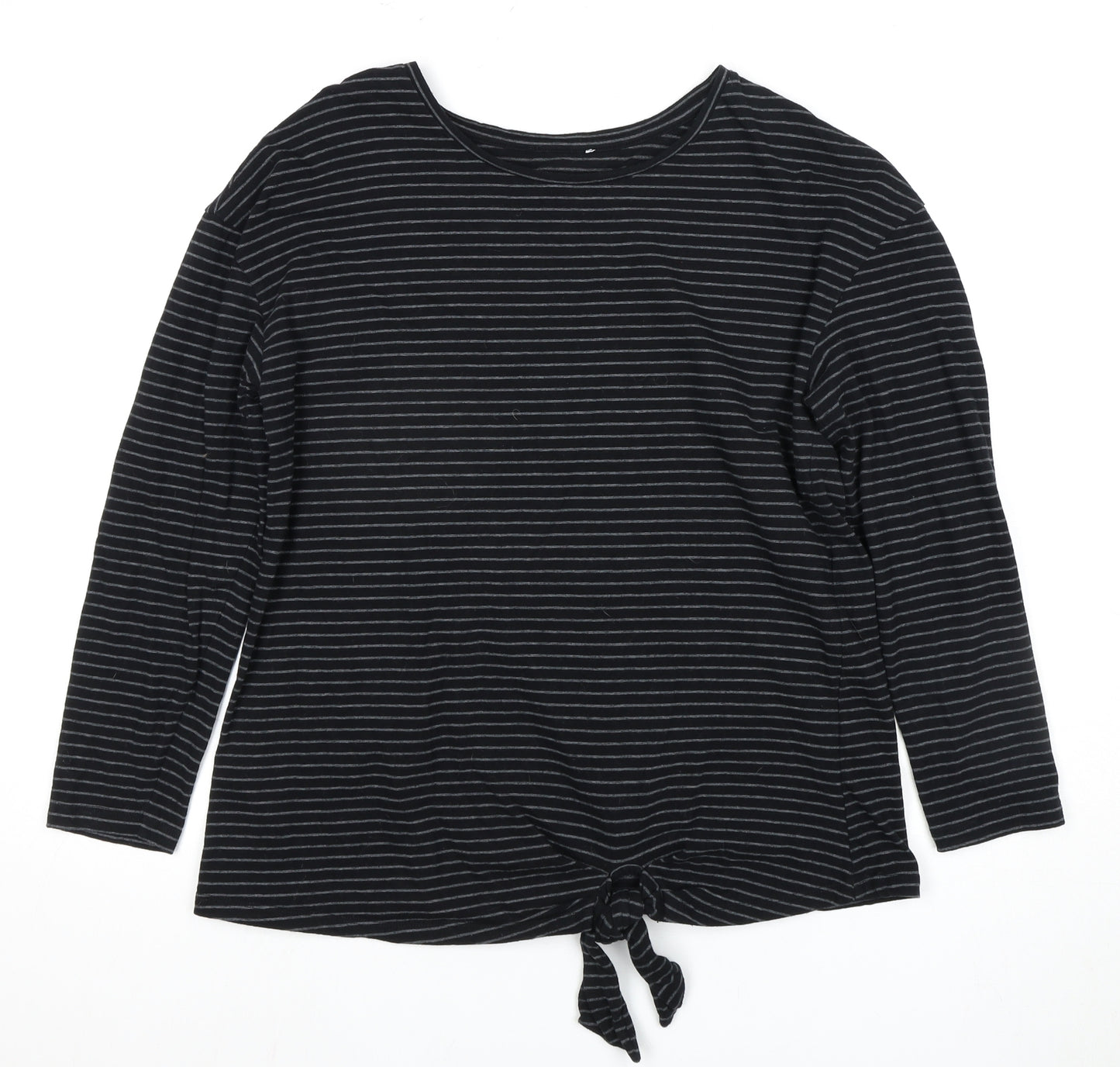 Warehouse Women's Black Striped Boat Neck Top - Size 14