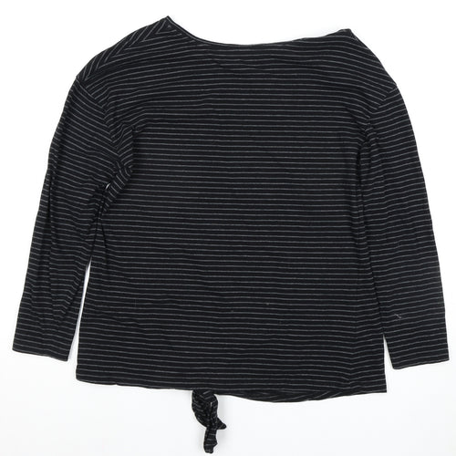 Warehouse Women's Black Striped Boat Neck Top - Size 14