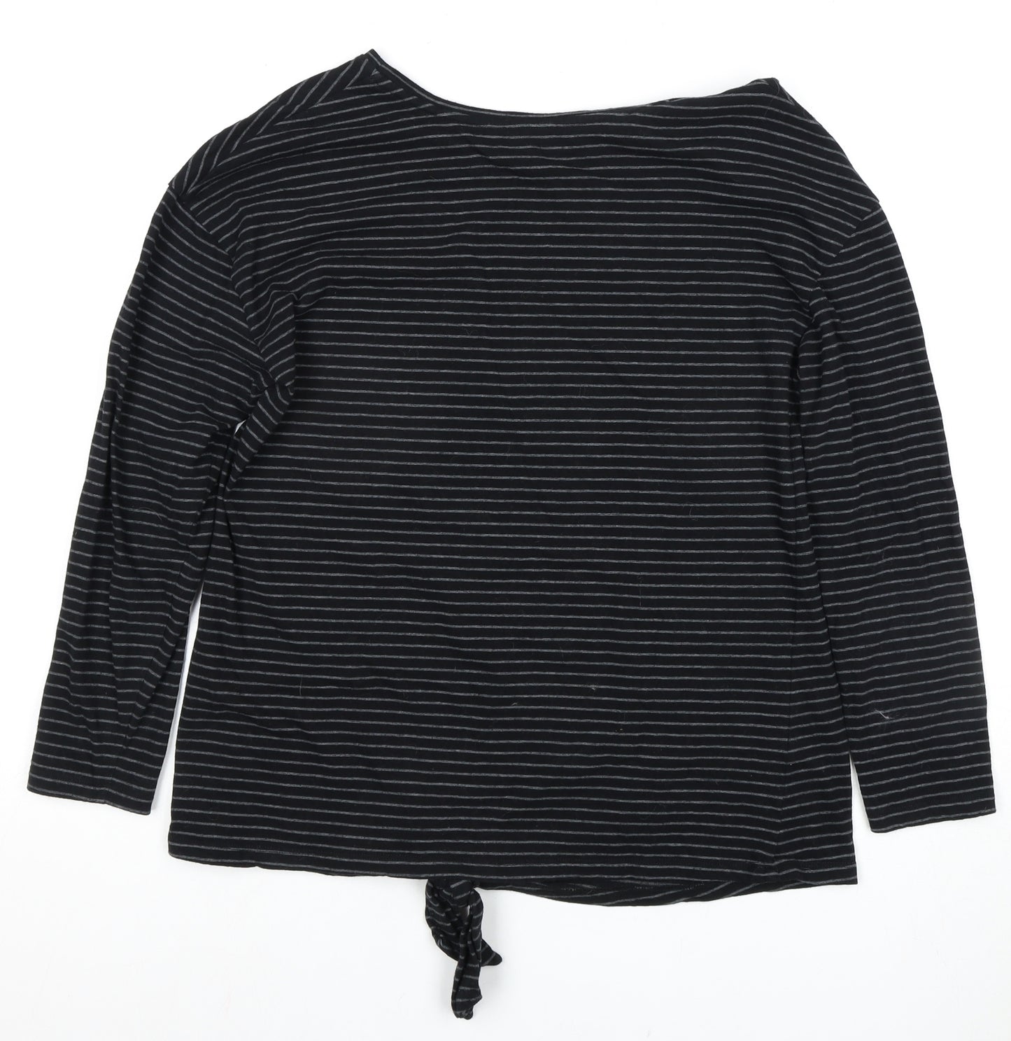 Warehouse Women's Black Striped Boat Neck Top - Size 14