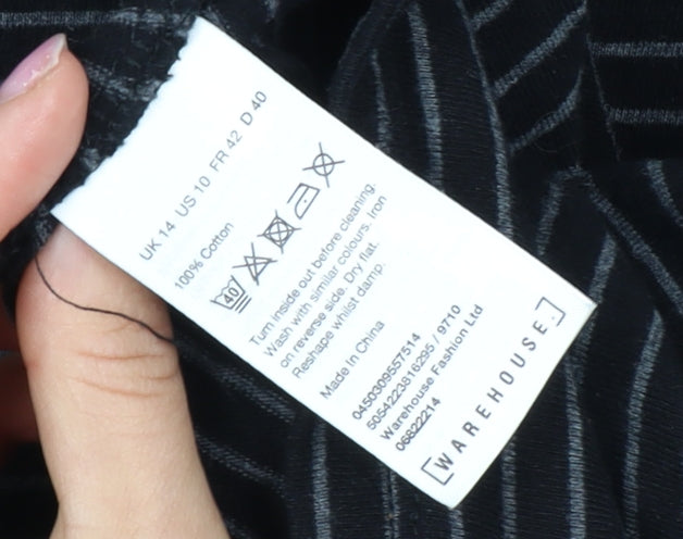 Warehouse Women's Black Striped Boat Neck Top - Size 14