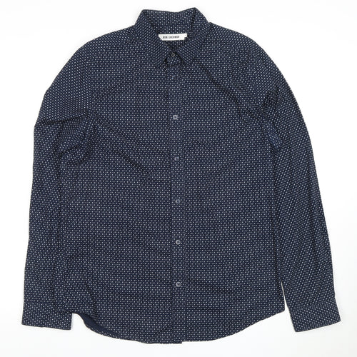 Ben Sherman Men's Blue Geometric Button-Up Shirt M
