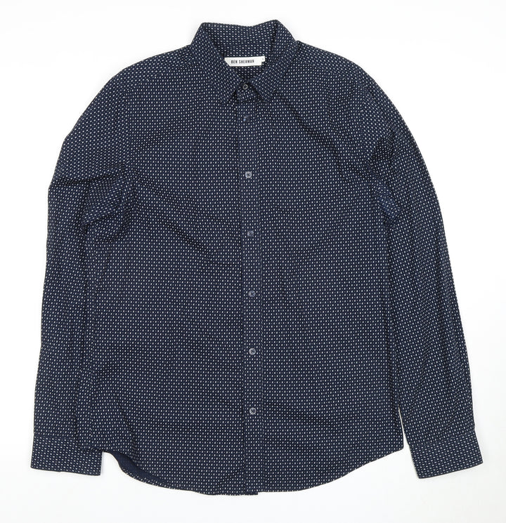 Ben Sherman Men's Blue Geometric Button-Up Shirt M