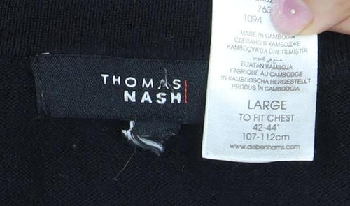 Thomas Nash Men's Black Cardigan, Large, V-Neck