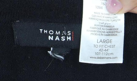 Thomas Nash Men's Black Cardigan, Large, V-Neck