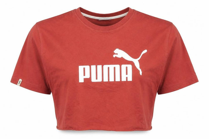 Front view of Puma Women's Red Cropped T-Shirt S Crew Neck