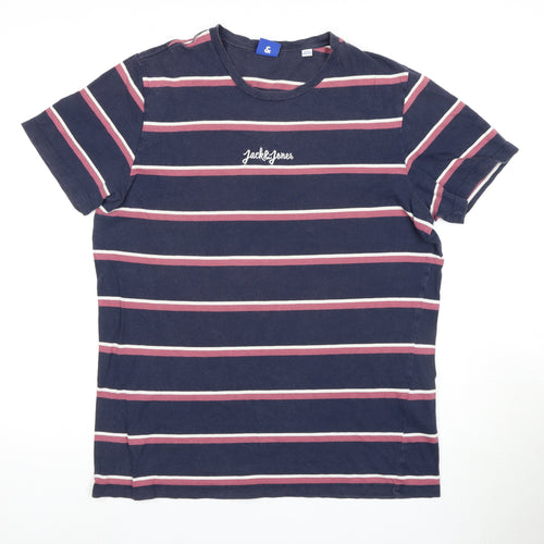 Jack & Jones Men's Blue Striped T-Shirt, Size L