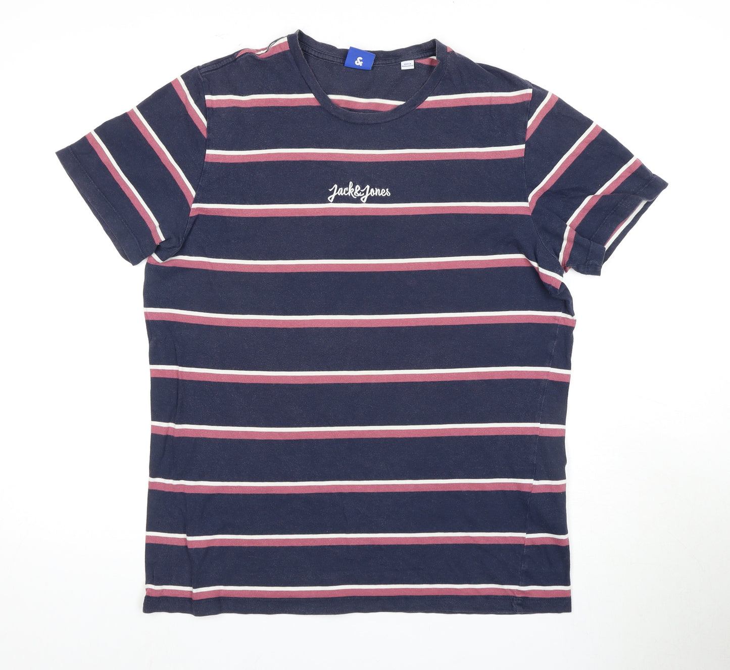 Jack & Jones Men's Blue Striped T-Shirt, Size L