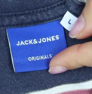 Jack & Jones Men's Blue Striped T-Shirt, Size L