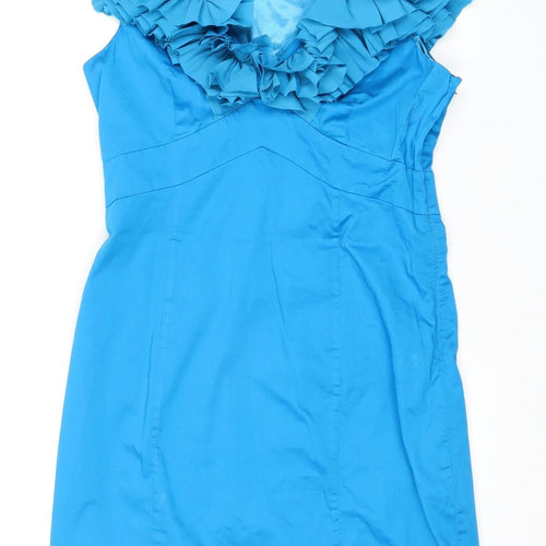 Ted Baker Women's Blue A-Line Dress Size 6 Ruffle Accent