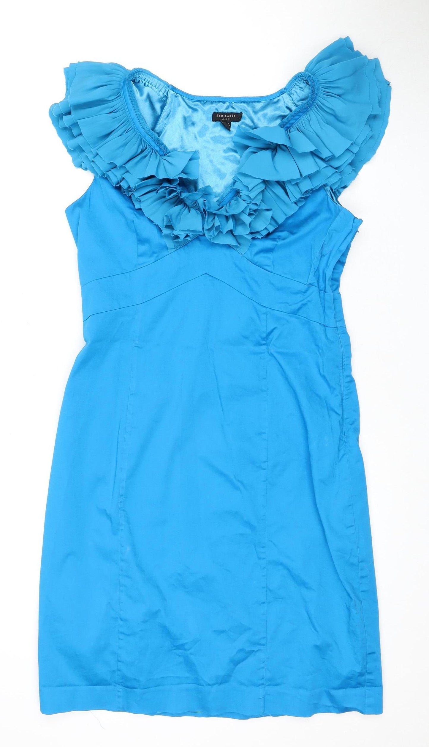 Ted Baker Women's Blue A-Line Dress Size 6 Ruffle Accent